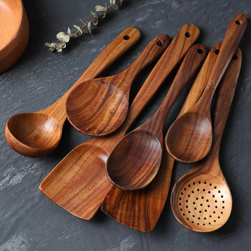 Handgefertigte Teakholz Küchenutensilien | 7 Sets