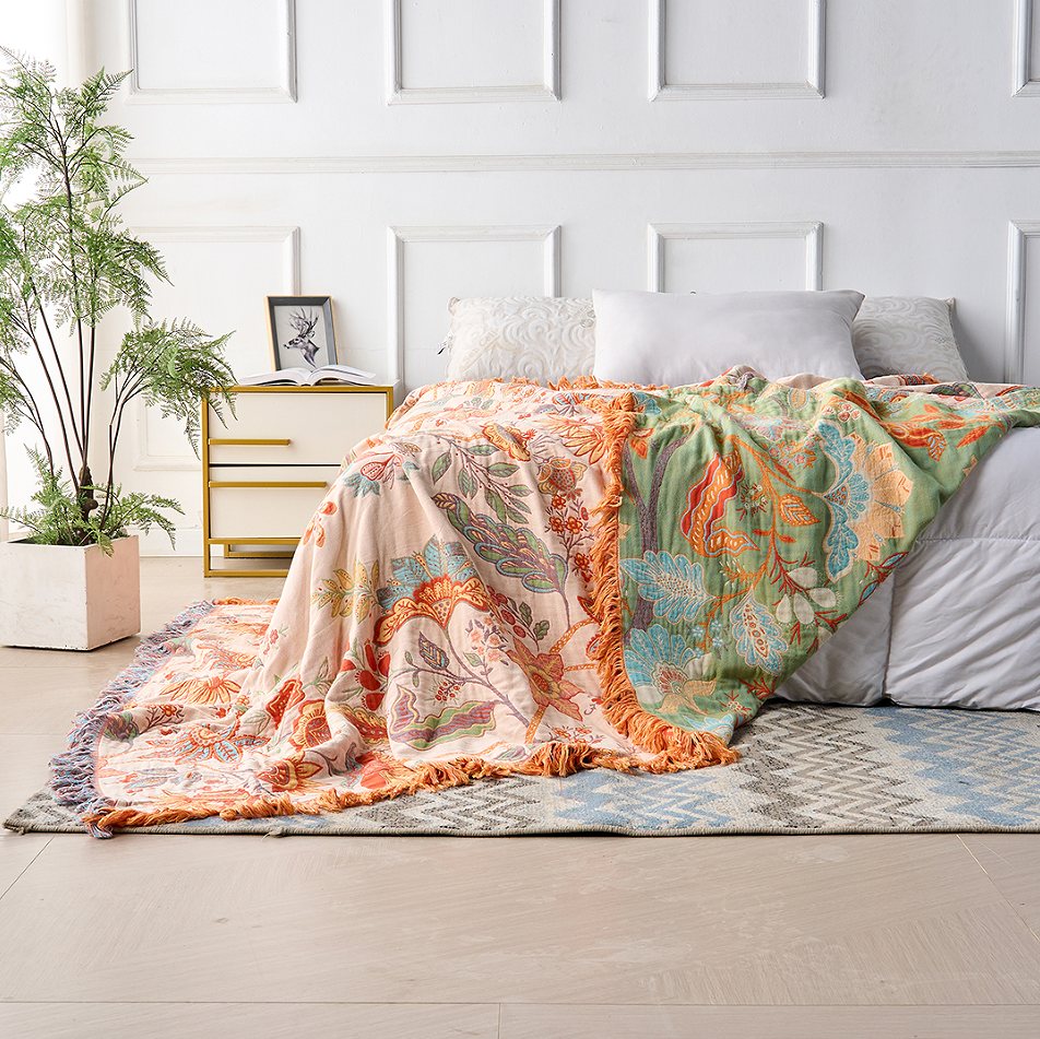 Rustikale Blumen Boho Decke | 100% Baumwolle Blumen Decke