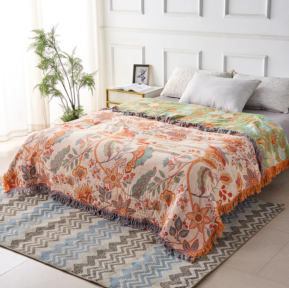 Rustikale Blumen Boho Decke | 100% Baumwolle Blumen Decke