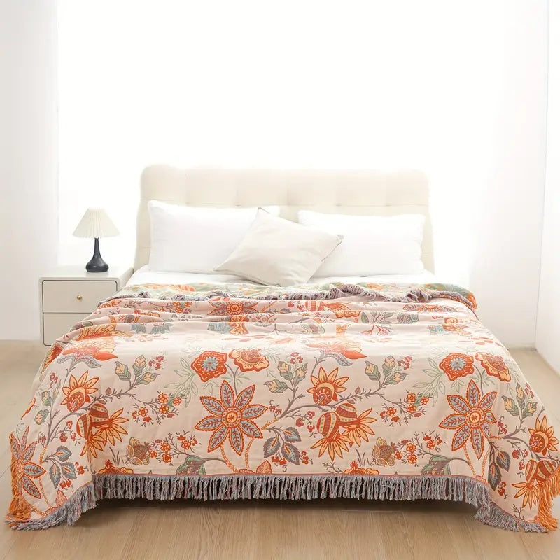 Rustikale Blumen Boho Decke | 100% Baumwolle Blumen Decke