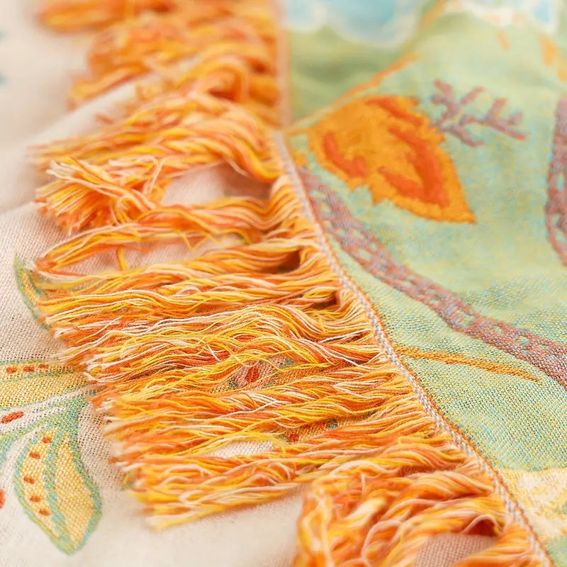 Rustikale Blumen Boho Decke | 100% Baumwoll Blumen Decke