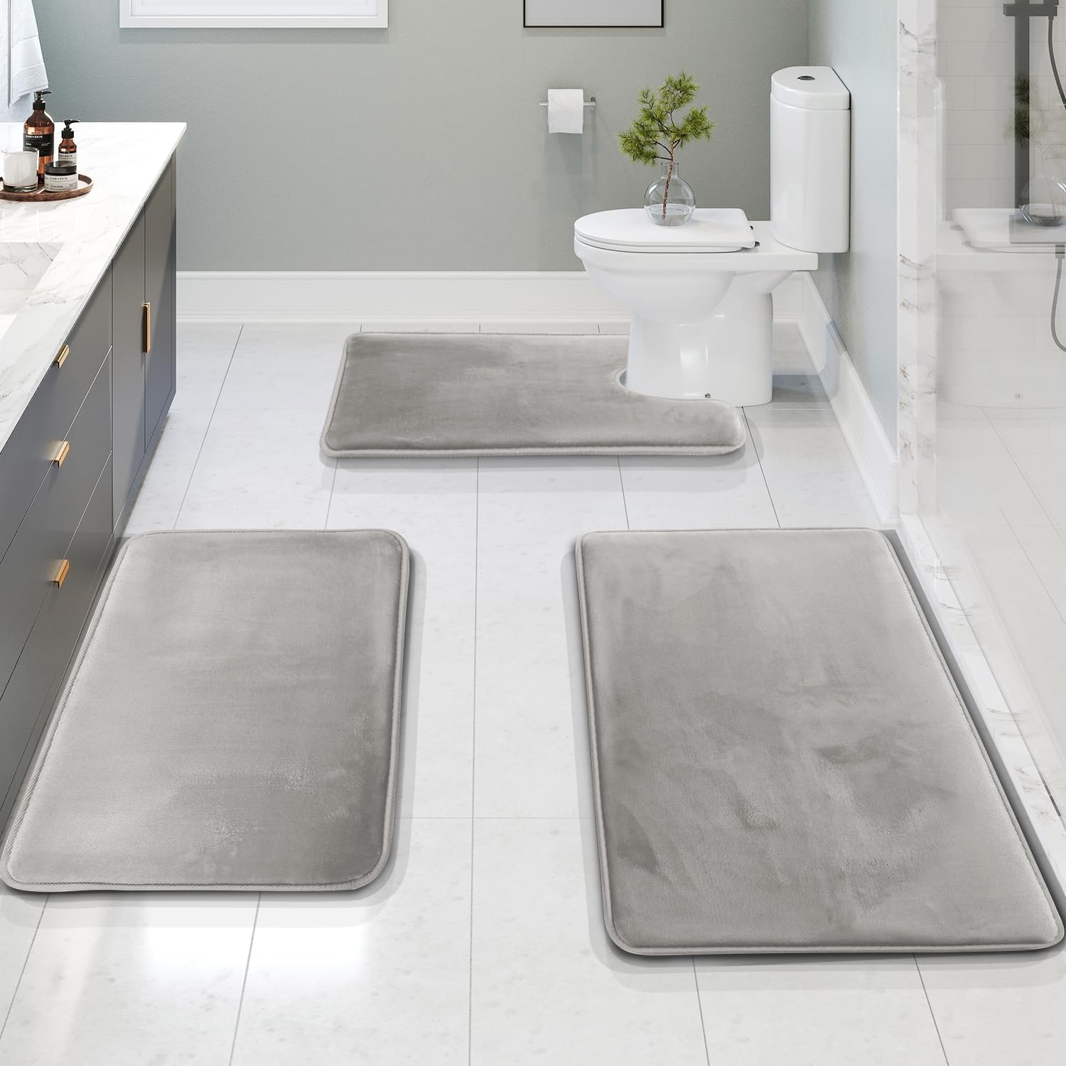 Luxuriöse Samt-Memory-Schaum-Badematte - 3er Set