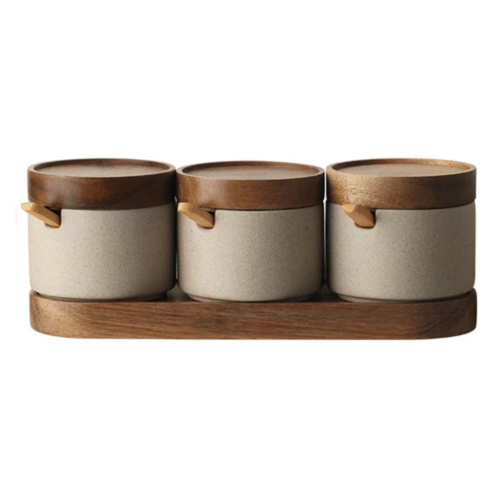 Rustikale Keramik-Gewürzglas-Set