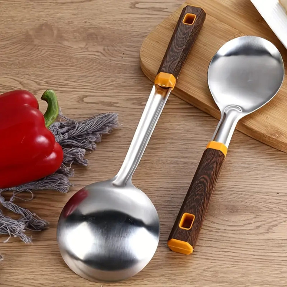 Edelstahl Utensilien mit Holzmaserung | 6-teiliges Set