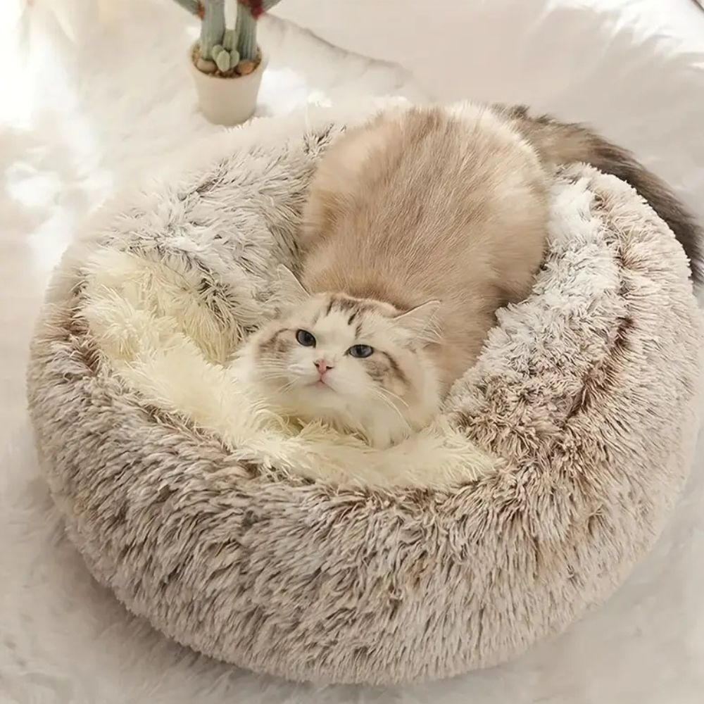 Runde Kapuzen-Faux-Fur Haustierbett