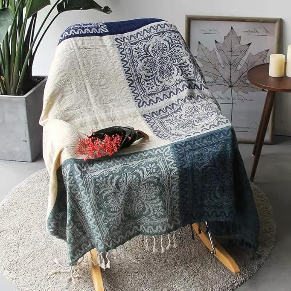 Florale Quasten Strick Bohemian Decke