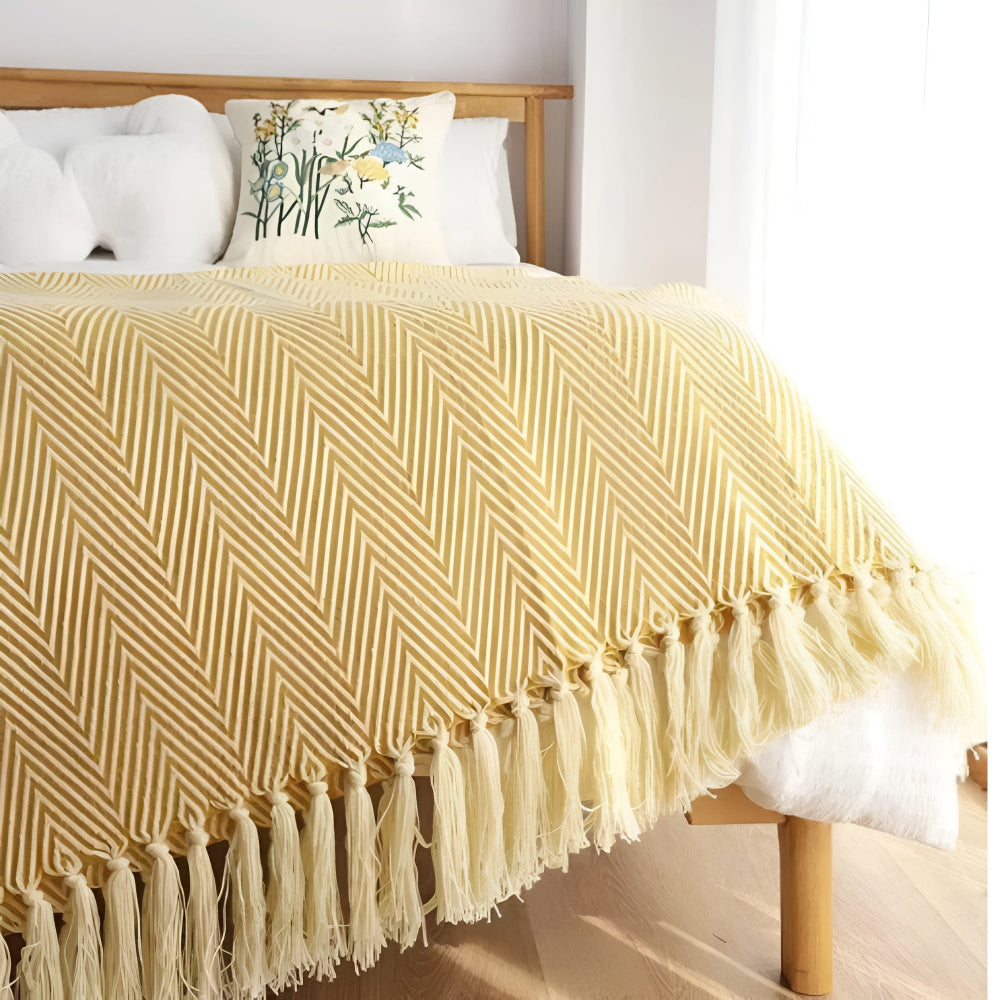 Fischgrät-Tassel-Strickdecke