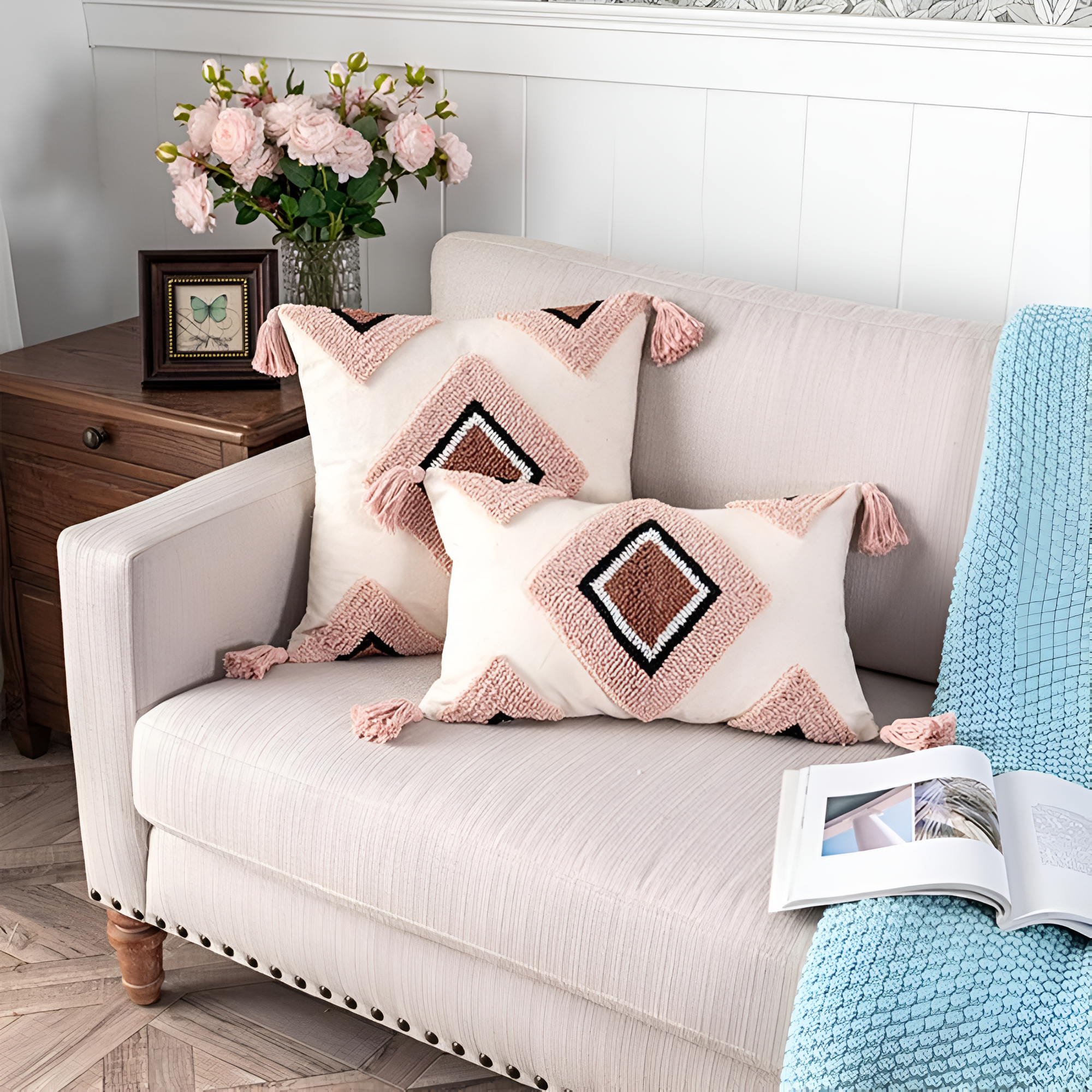 Gepolsterter Bestickter Boho Kissenbezug