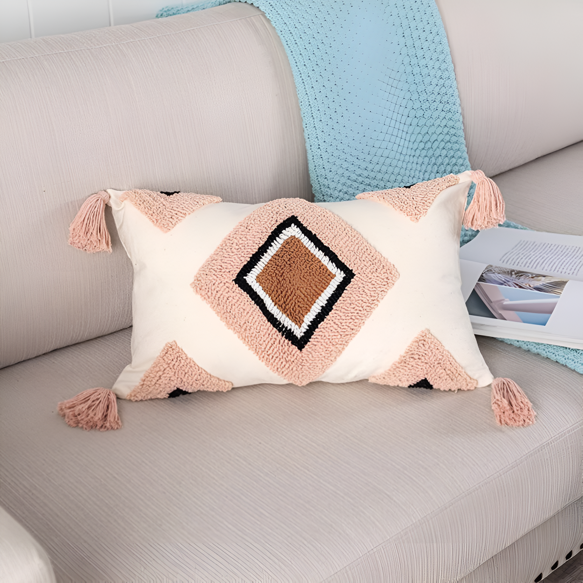 Gepolsterter Bestickter Boho Kissenbezug