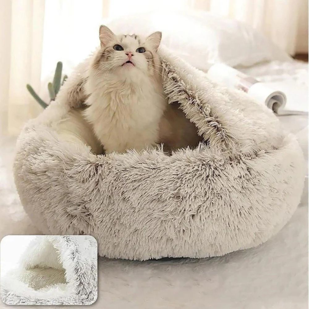 Runde Kapuzen-Faux-Fur Haustierbett