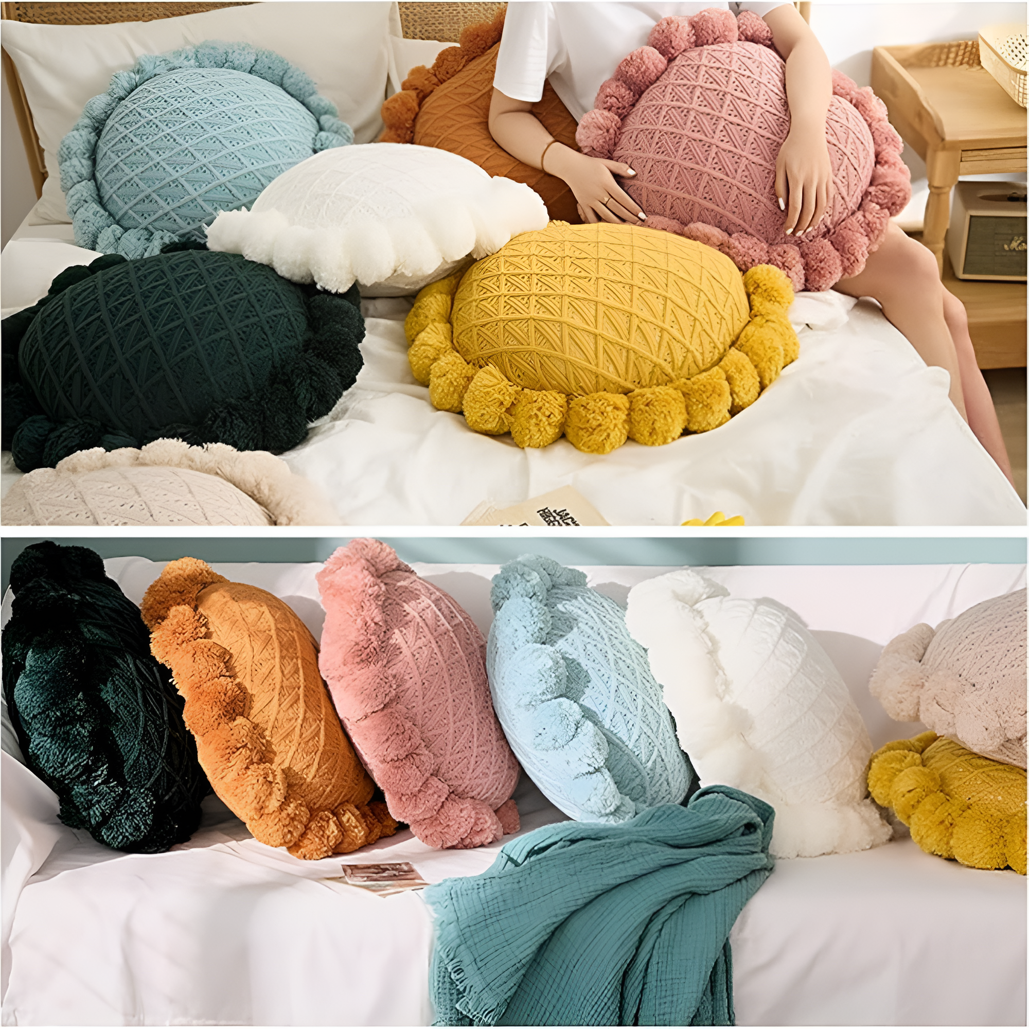 Schicke Sonnenblumen-Pom-Pom-Kissen
