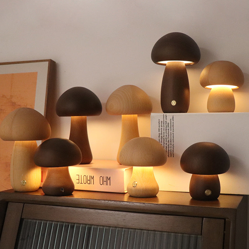 Wiederaufladbare Holzpilz Tischlampe