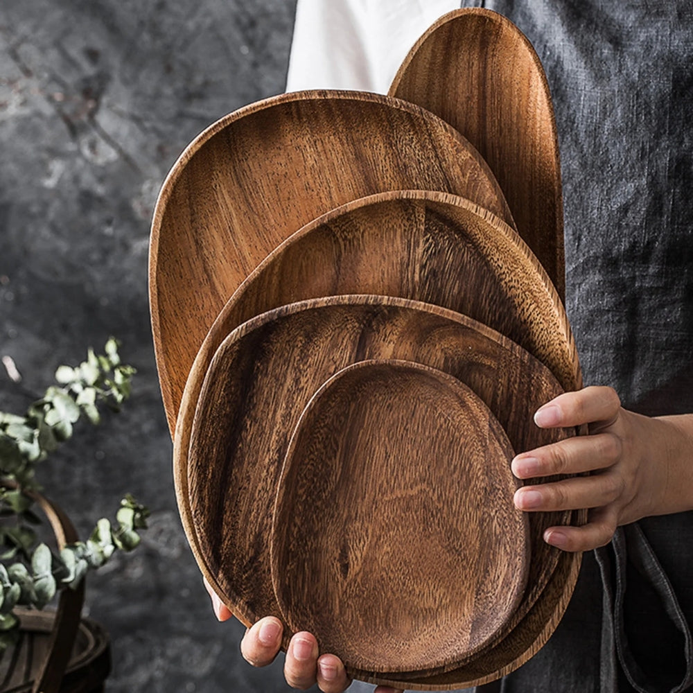 Ovalförmige Servierplatten aus Akazienholz Set