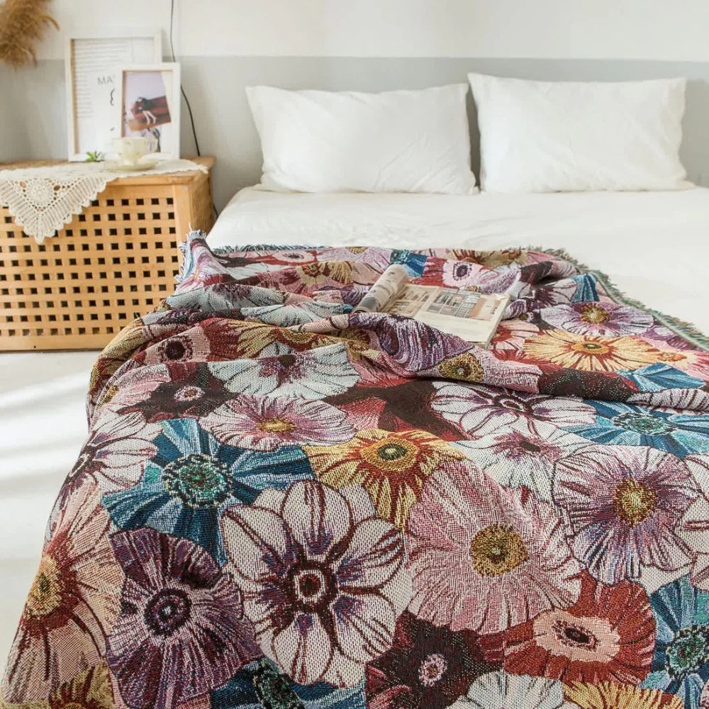 Vintage Flora Gewebte Quasten-Decke