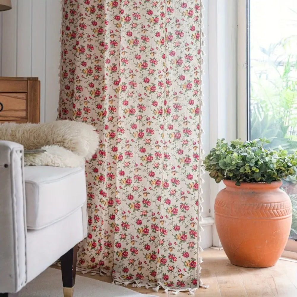 Florale Quastenweiche Baumwollvorhänge