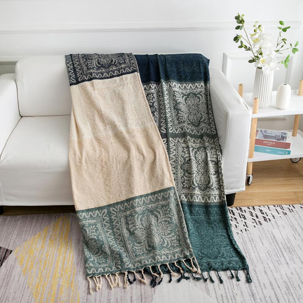 Florale Quasten Strick Bohemian Decke