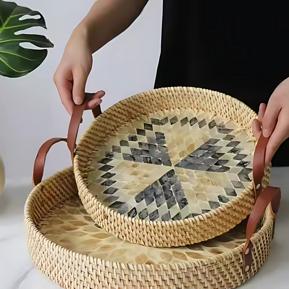 Landhaus Rattan Tablett in verschiedenen Mustern