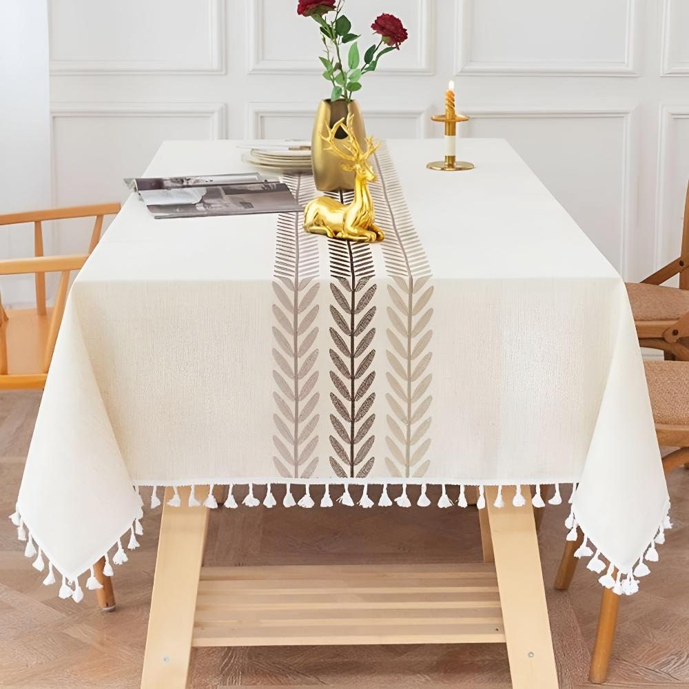 Elegante Blätter Bestickte Tischdecke