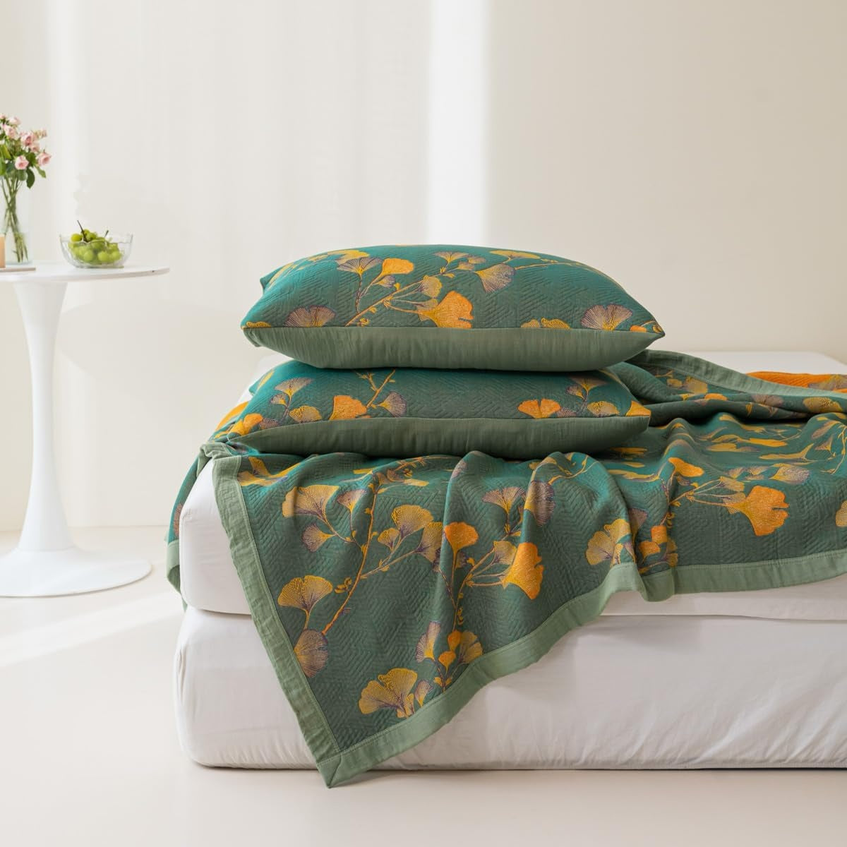 Jacquard Florale Ginkgo-Blätter Wendebettdecke