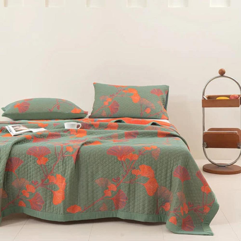 Ginkgo Orange Blatt Floral Muster Tagesdecke