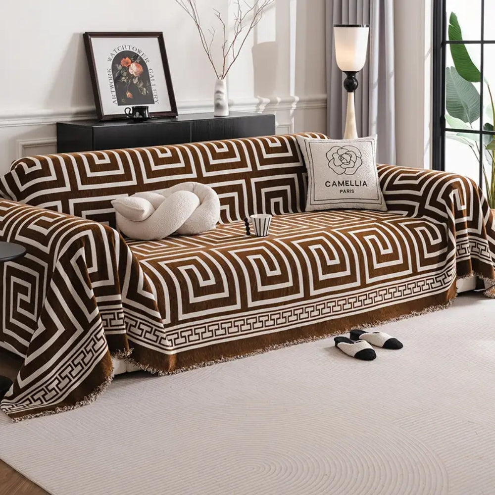 Meander Quasten Chenille Sofabezug