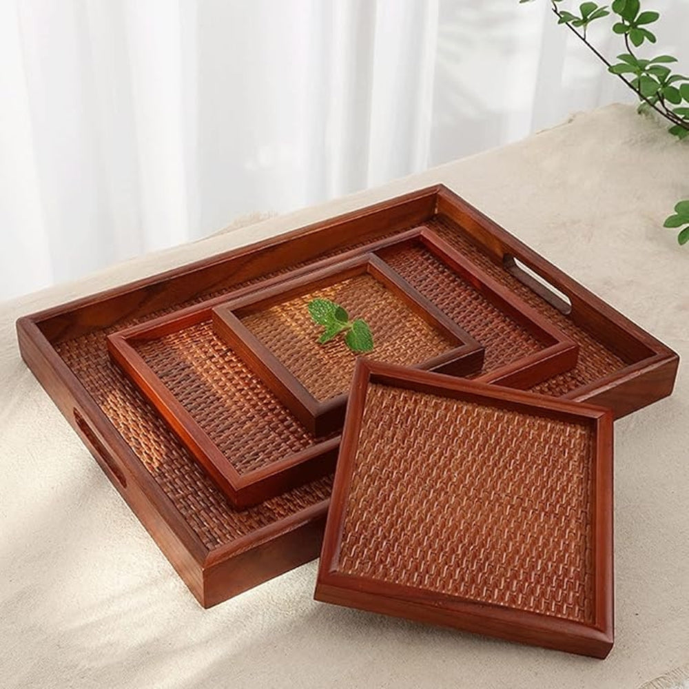 Handgefertigtes Rattan Holz Tee Tablett