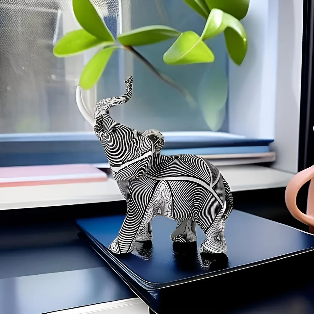 Schwarz-Weiße Spiral-Elefant-Figur