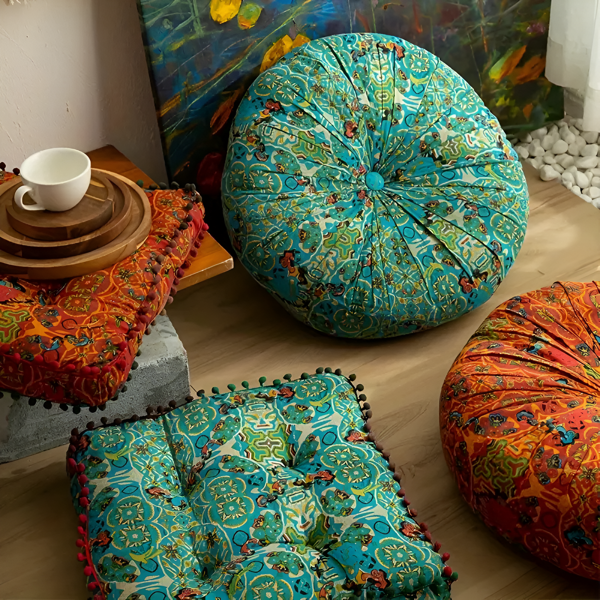 Bohemian Besticktes Bodenkissen