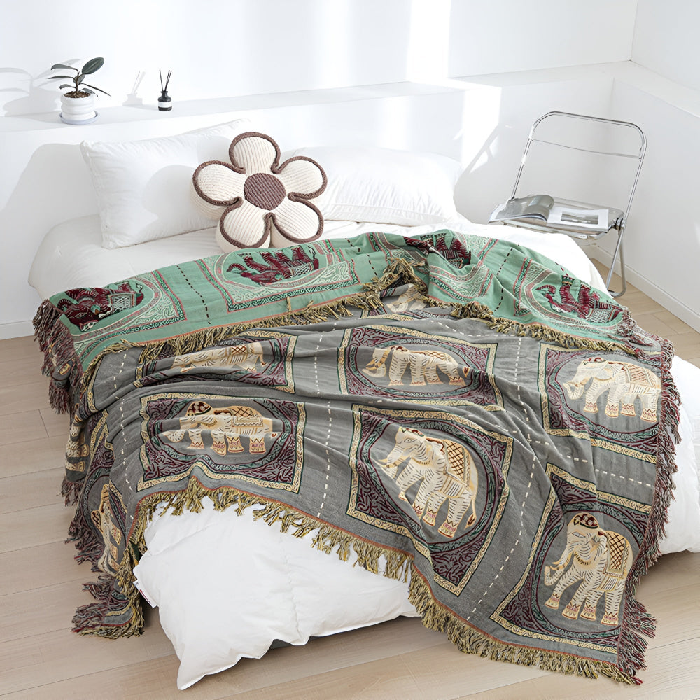 Bohemian Elefantendruck Quasten-Decke