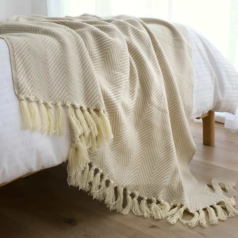 Fischgrät-Tassel-Strickdecke