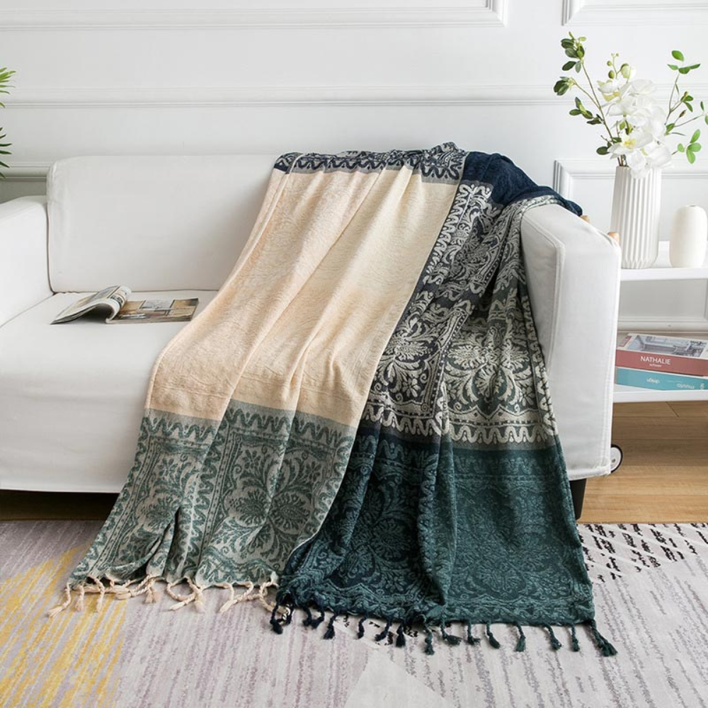 Florale Quasten Strick Bohemian Decke
