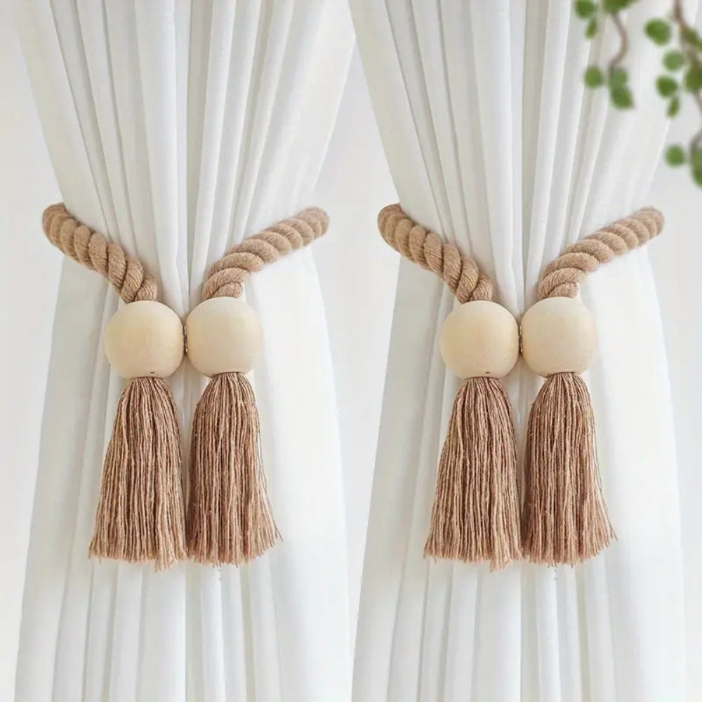 Holzperlen Quasten Vorhang Halter | 2er Set