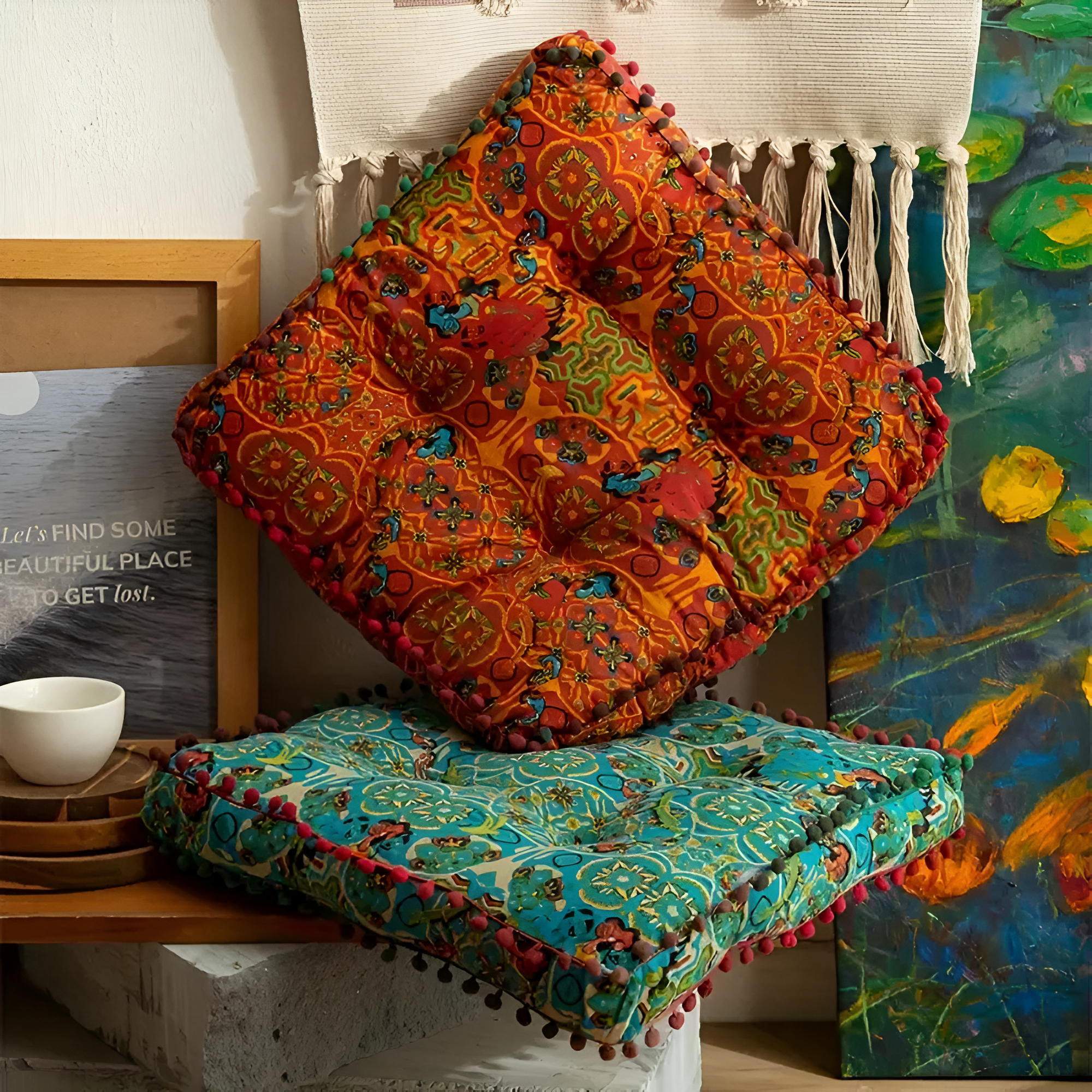 Bohemian Besticktes Bodenkissen