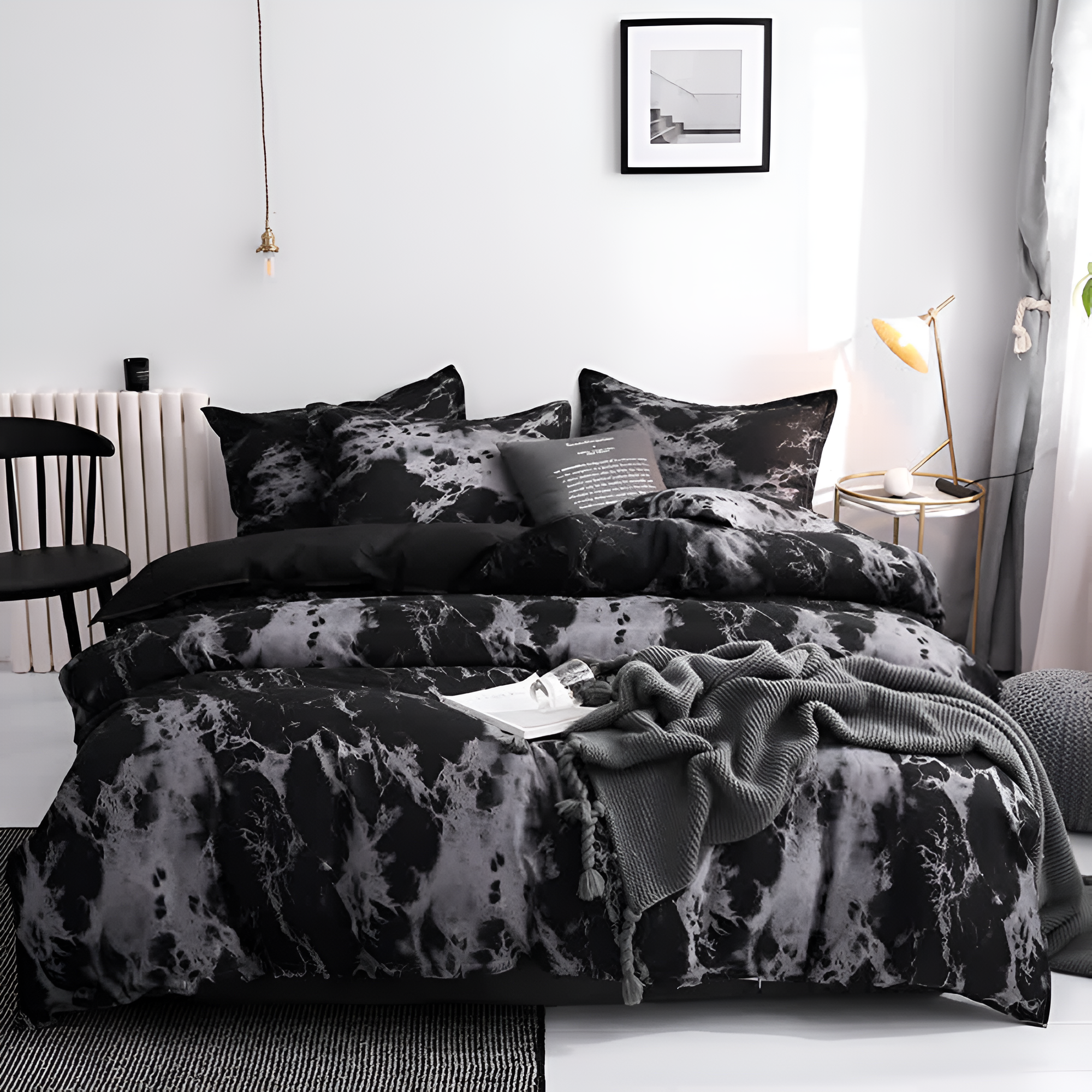 Luxe Schwarzer Marmor | 3-teiliges Bettbezug-Set