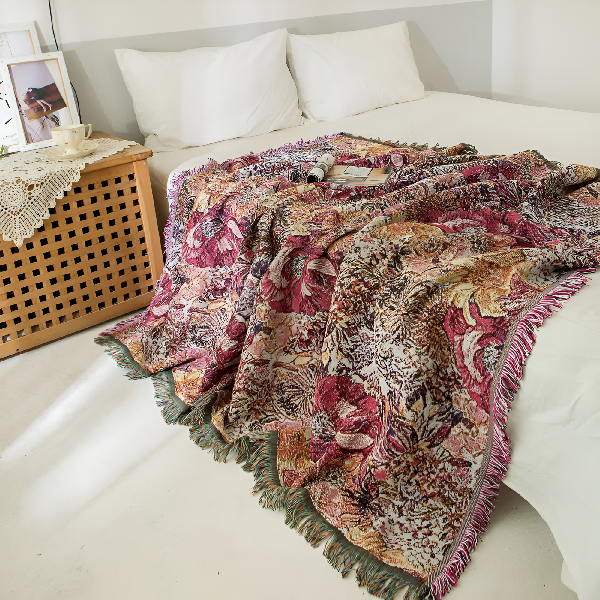 Vintage Florale Quasten-Wurfdecke