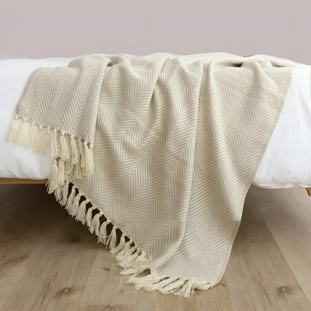 Fischgrät-Tassel-Strickdecke