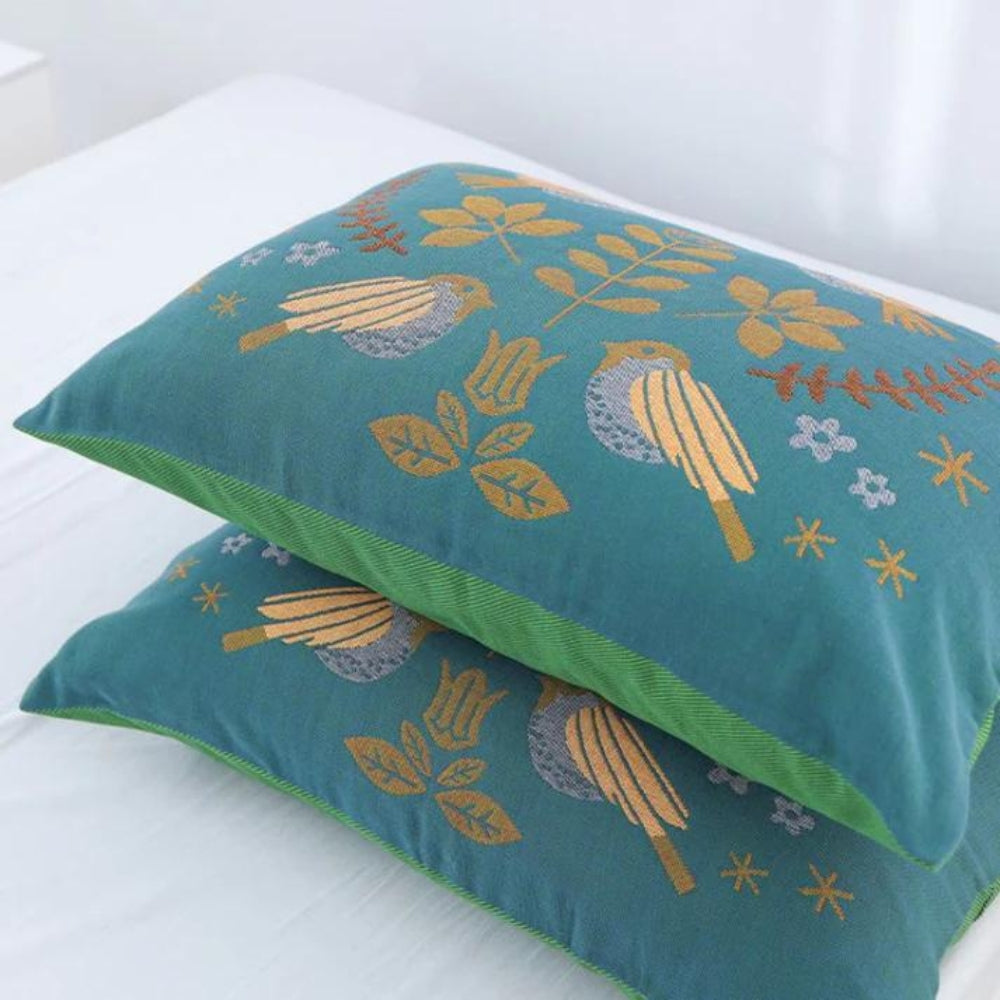 Boho Blumen Vogel Baumwoll-Gaze Kissenbezüge (2 Stück)