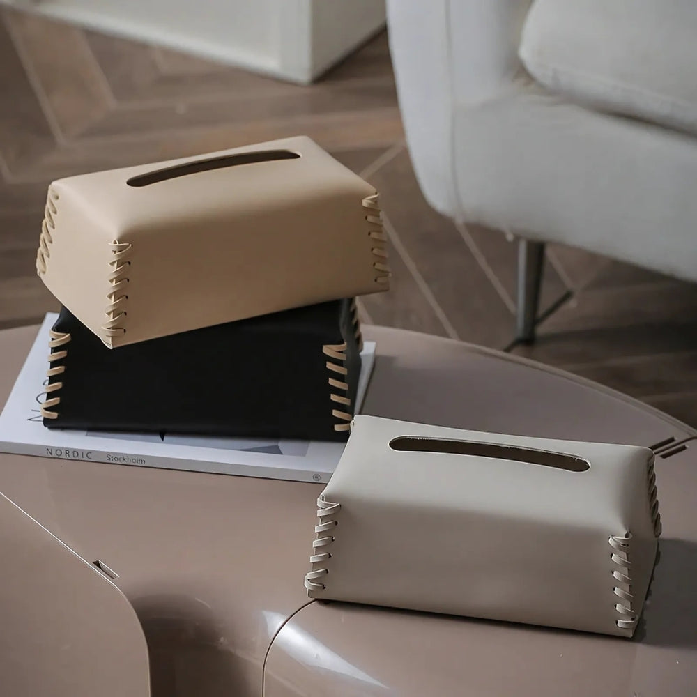 Gestickter Leder-Taschentuchboxhalter
