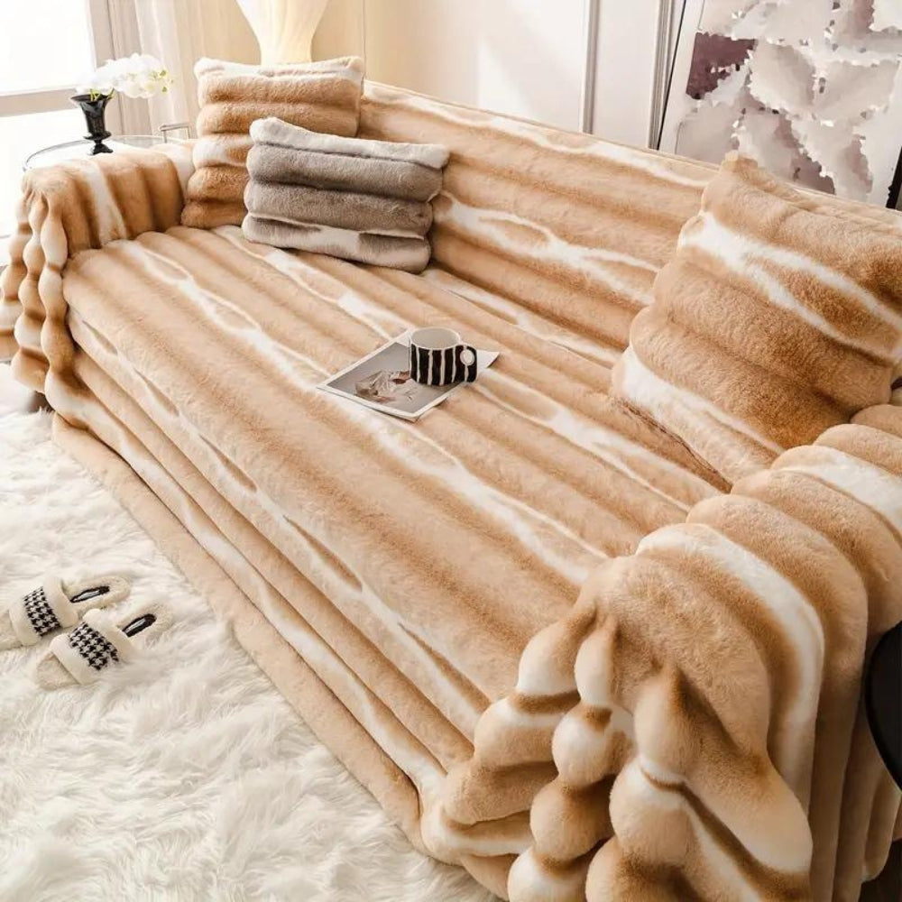 Samt-Faux-Fur Sofaüberwurf