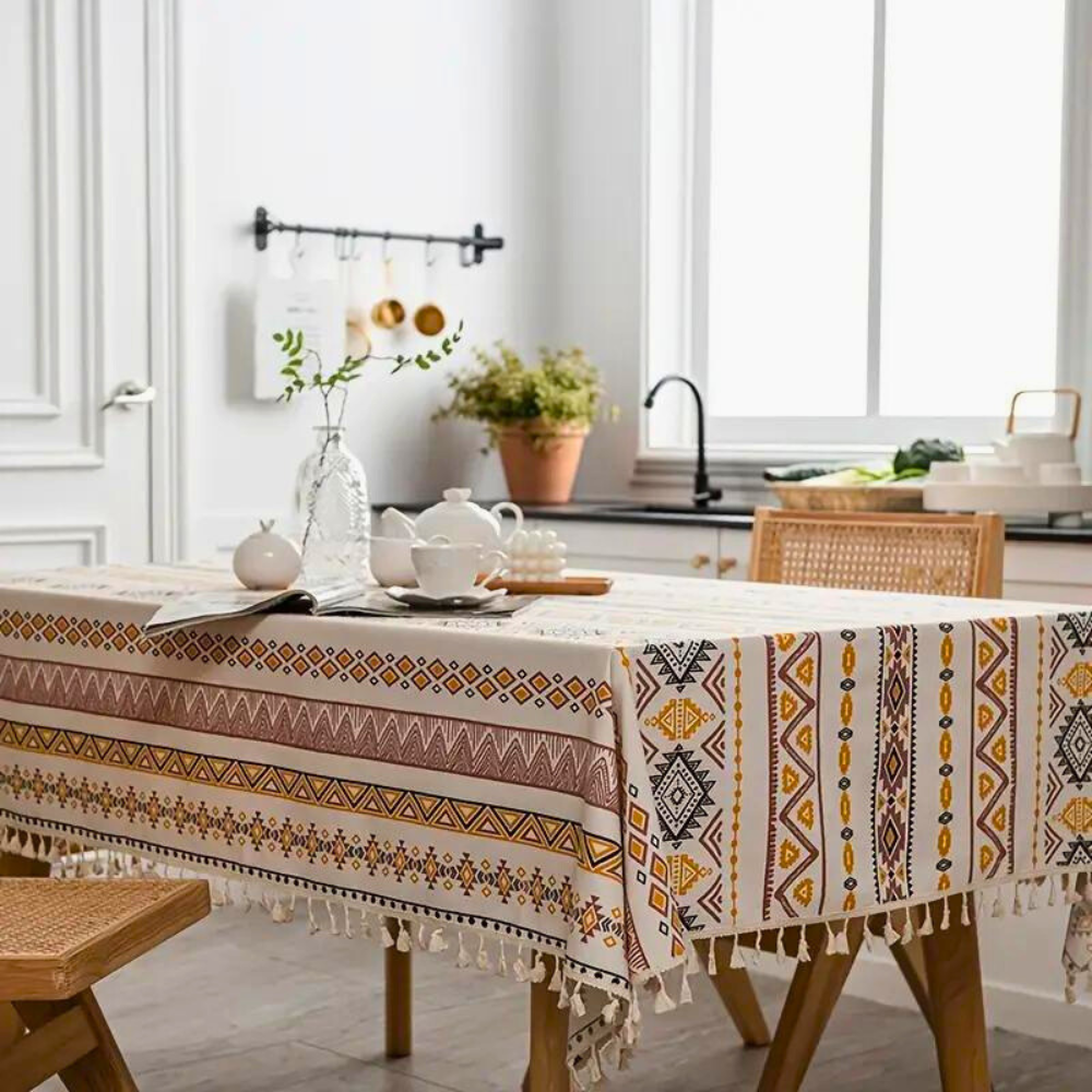 Exquisite Bohemian Tischdecke mit Quasten