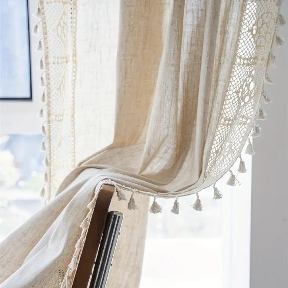 Farmhouse Chic Leinen Geometrischer Vorhang