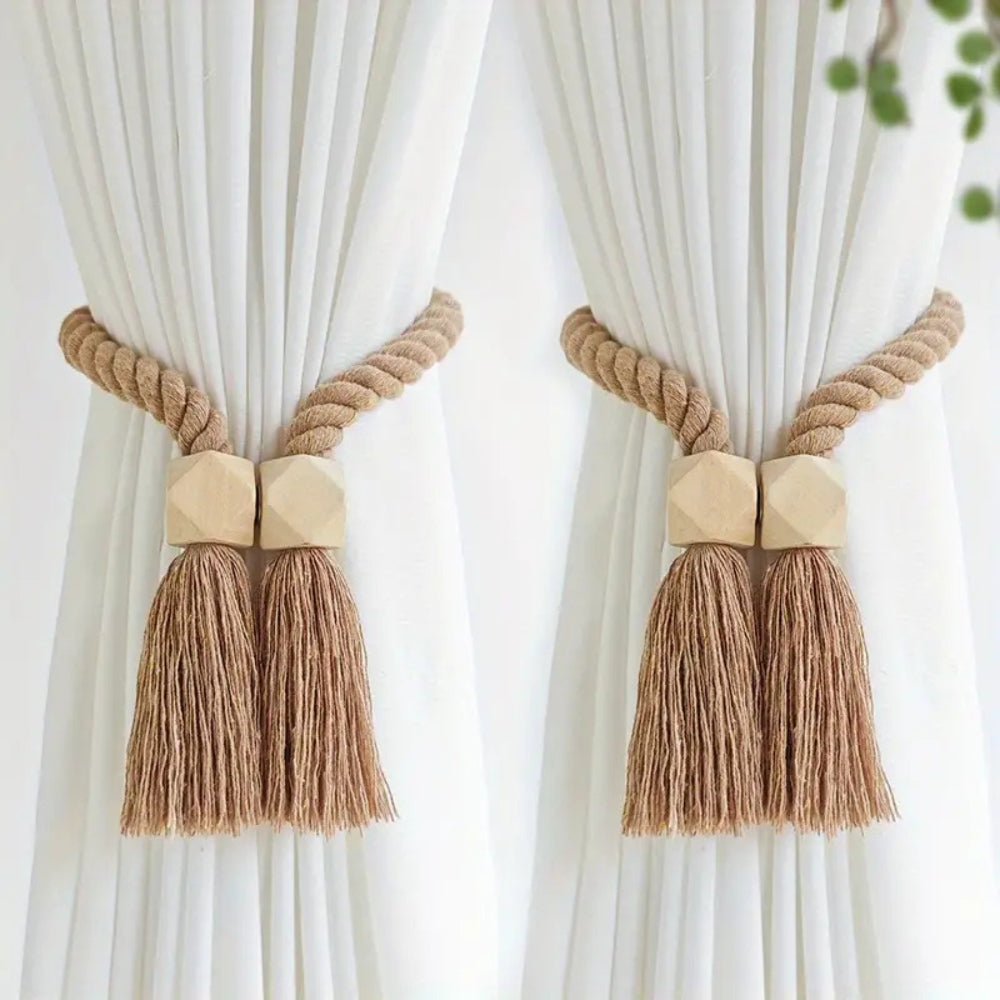 Holzperlen Quasten Vorhang Halter | 2er Set