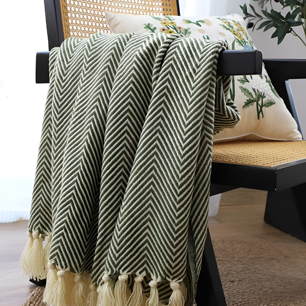 Fischgrät-Tassel-Strickdecke