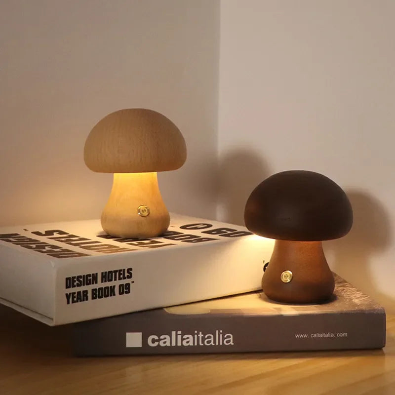 Wiederaufladbare Holzpilz Tischlampe