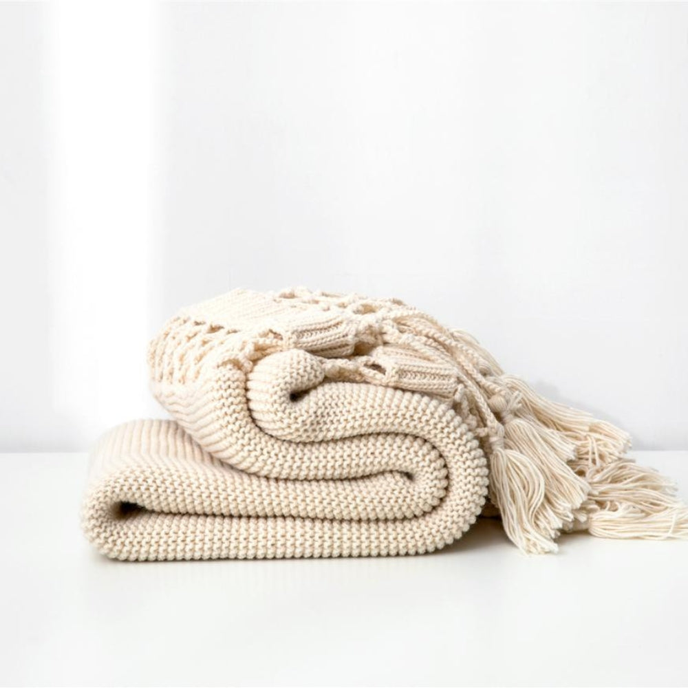Gemütliche Strickgewebte Quasten-Decke
