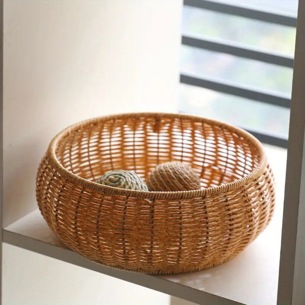 Dome-förmiger gestrickter Rattan-Korb mit Deckel