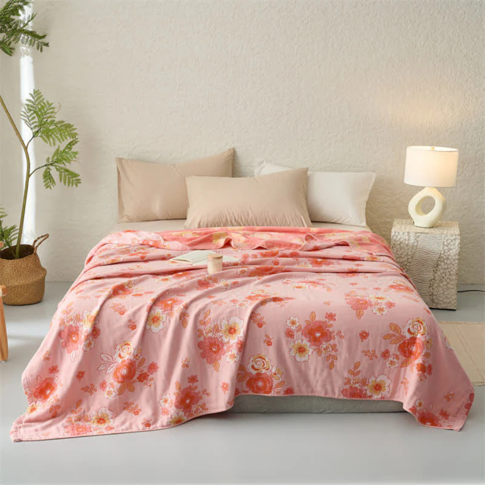 Blush Baumwoll-Gaze Blumen-Decke