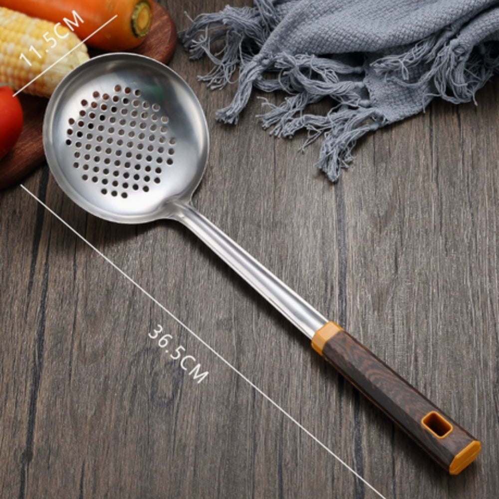 Edelstahl Utensilien mit Holzmaserung | 6-teiliges Set