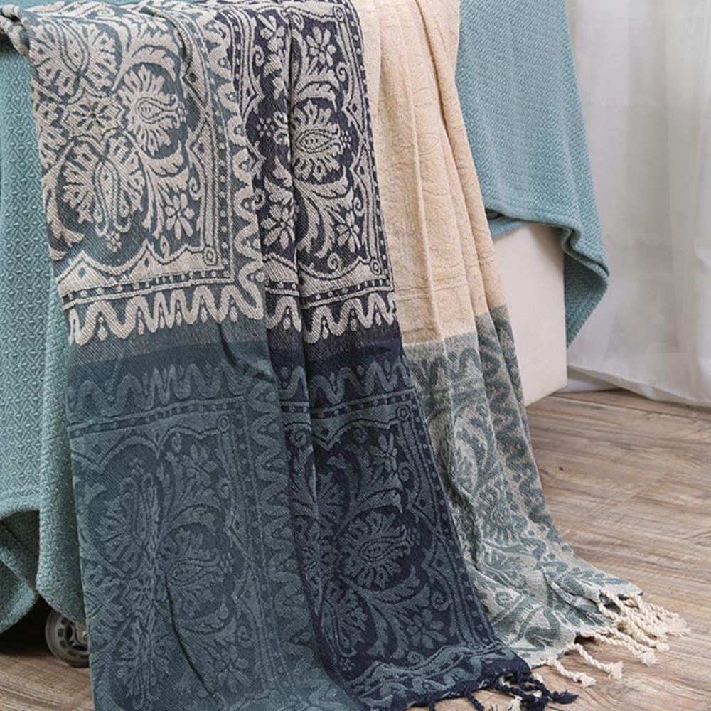 Florale Quasten Strick Bohemian Decke