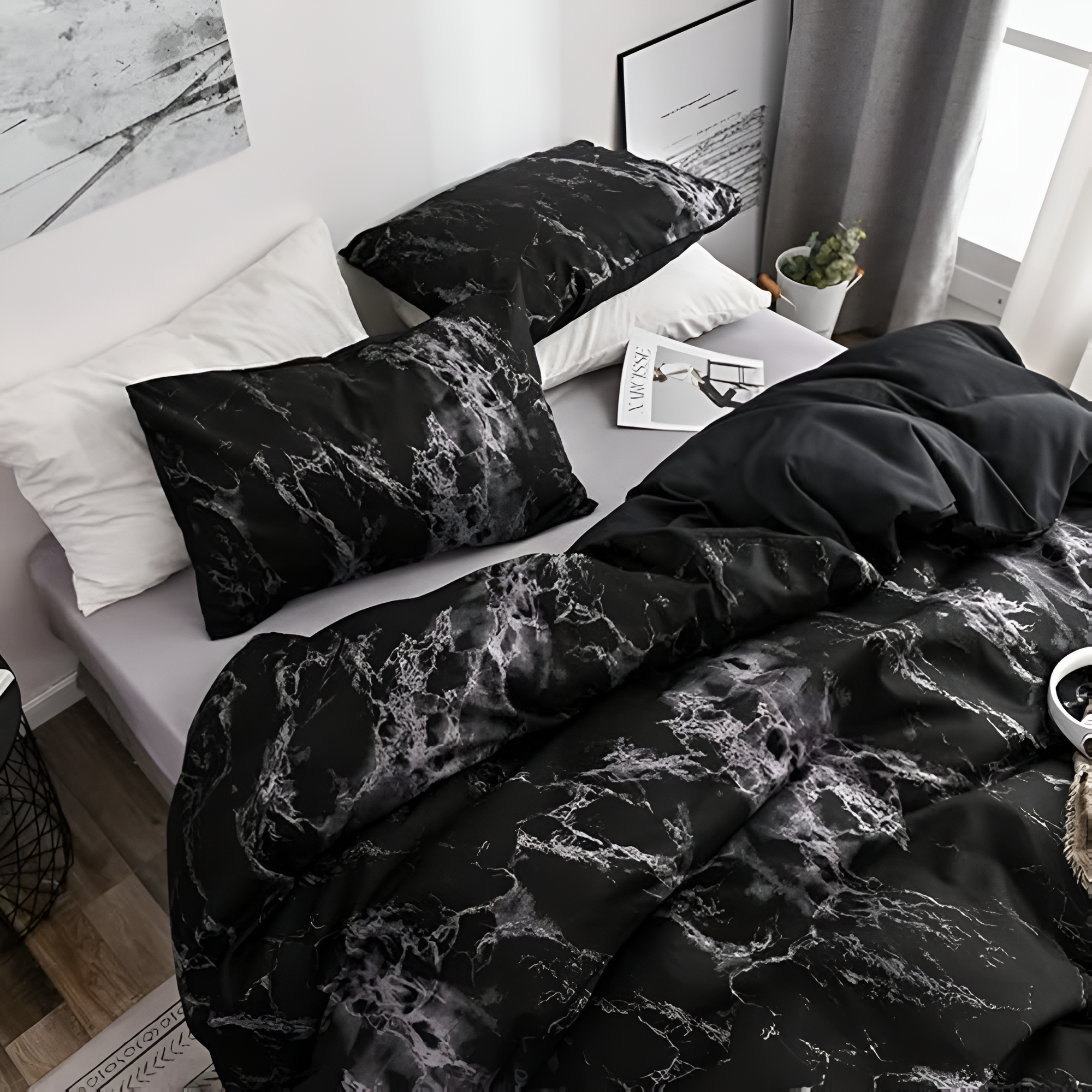 Luxe Schwarzer Marmor | 3-teiliges Bettbezug-Set